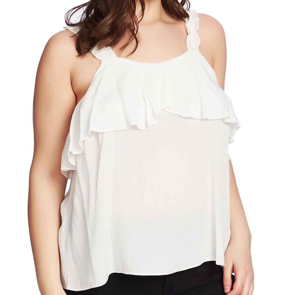 1.STATE Ruched Strap Flounce Edge Camisole Top